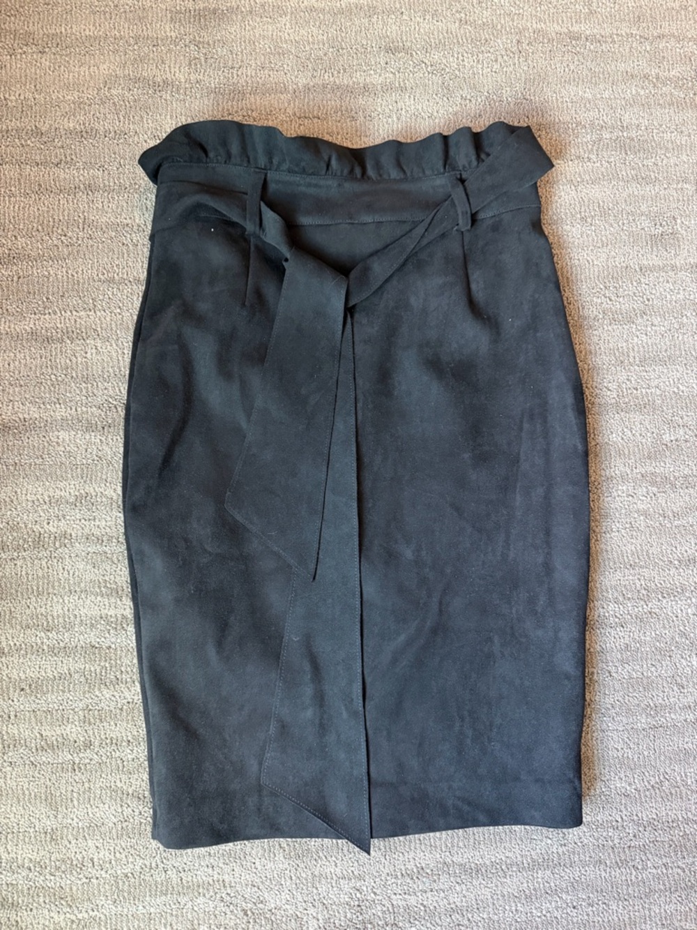Classic Black Paperbag Waist Tie Pencil Skirt - Women's
